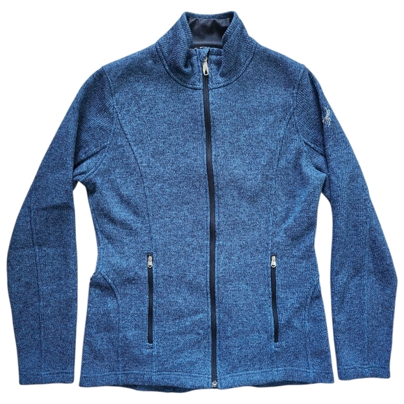 Spyder Fleece Zip Up Sweater In Heathered Blue - Picture 1 of 4